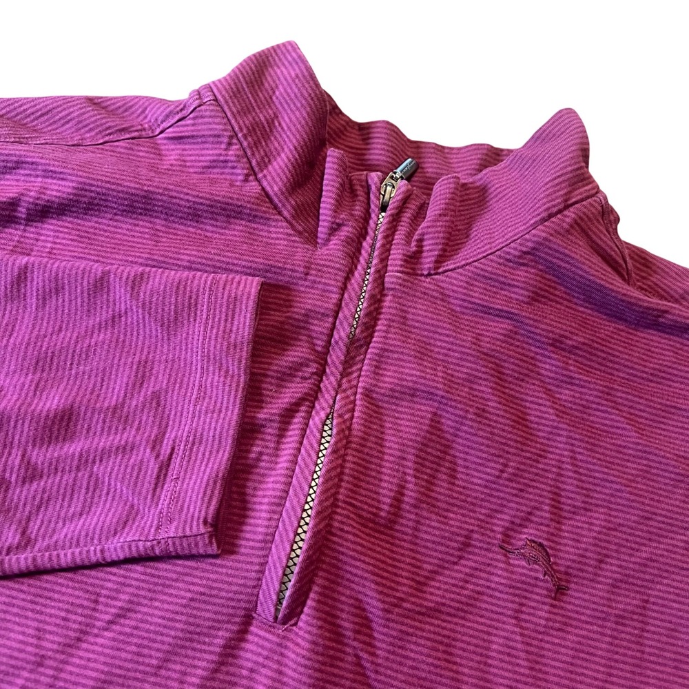 Tommy Bahama XXL Pullover 1/4 Zip Maroon Striped Long Sleeve Shirt Men